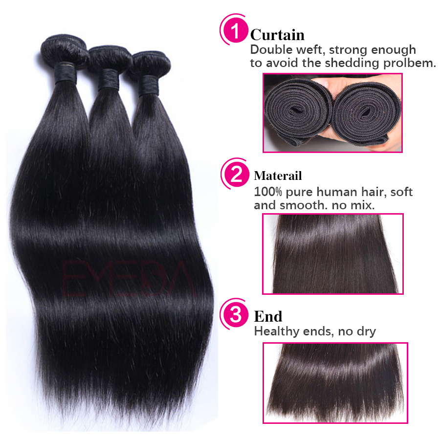 Malaysian Hair Silk straight human hair weave lace closure with bundles  HW0108